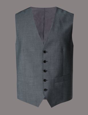 Pure Wool Tailored Fit Grey Waist Coat